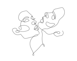 Couple Faces Line Art Drawing. Love Concept Abstract Modern Line Art Drawing for Wall Decor, Prints, Posters. Abstract Minimalist Bedroom Decor Hand Draw Print. Vector EPS 10