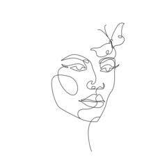 Abstract Face Continuous Line Drawing. Woman Face, Minimalist Fashion Concept, Female Beauty One Line Art, Vector Illustration. Woman Contemporary Portrait Minimalist Style