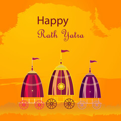 Happy Rath Yatra of Lord Jagannath Bala Bhadra and Subhadra banner design set of vector illustrations. Festival celebration of Lord Jagannath Annual Rathayatra festival in Odisha and Gujarat.
