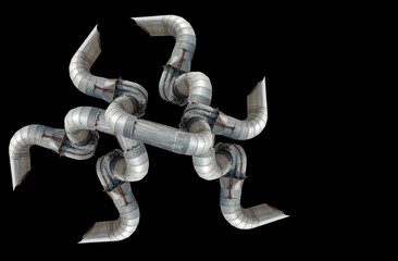 Ventilation duct system in factory, jet fan, isolated from background clipingpart. air duct...