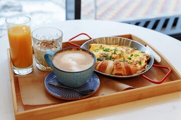 Delisious breakfast in a cafe 