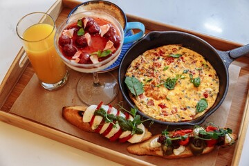 Delisious breakfast in a cafe 