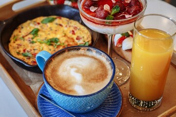 Delisious breakfast in a cafe 