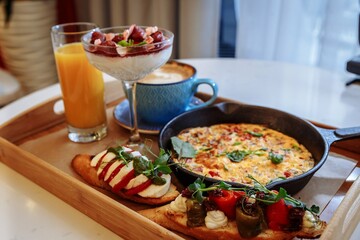 Delisious breakfast in a cafe 