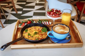 Delisious breakfast in a cafe 