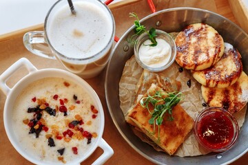 Delisious breakfast in a cafe 