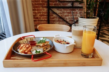 Delisious breakfast in a cafe 