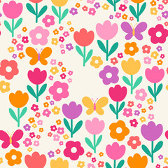 Cute colorful hand drawn floral seamless pattern background.