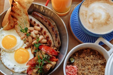 Delisious breakfast in a cafe 