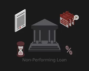 Fototapeten non performing loan or NPL is a sum of borrowed money whose scheduled payments have not been made by the debtor for a period of time © Piscine26