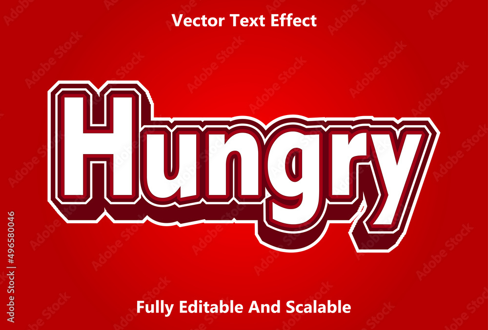 Aufkleber hungry text effect with red color editable.