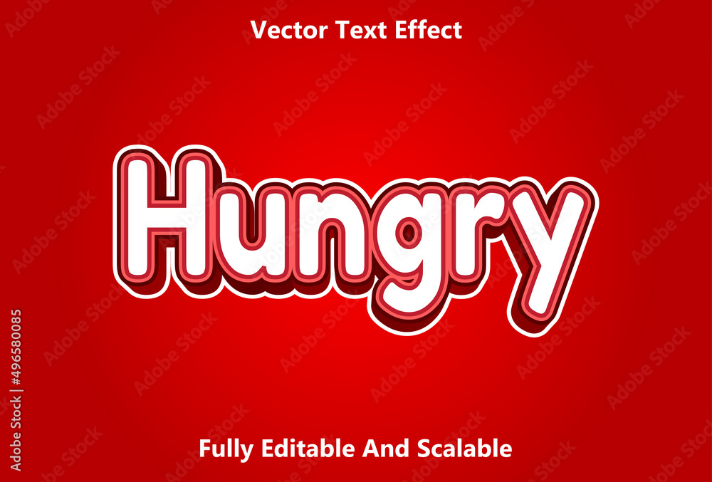 Poster hungry text effect with red color editable.