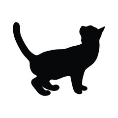 Vector silhouette of the cat, standing and walking,  black color, isolated on white background