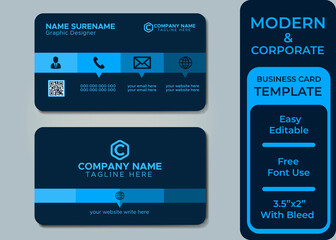 Creative modern abstract corporate clean and simple double-sided business card template, Stylish stationery design and professional business card design