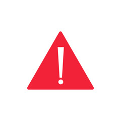 Icon of warning and risk. Attention danger, beware. Alert sign. Red triangle and exclamation mark. Flat vector icon isolated on white background