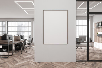 Business office interior with cabinet and coworking area. Mockup frame