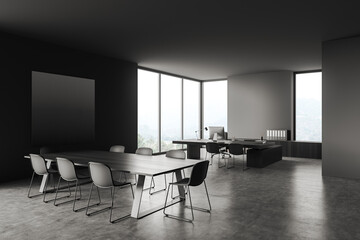 Corner view on office room interior with panoramic windows