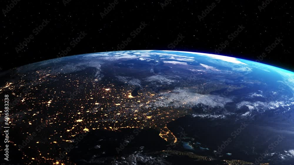 Poster planet earth 3d orbital animation with realistic geography surface and clouds atmosphere . spinning 