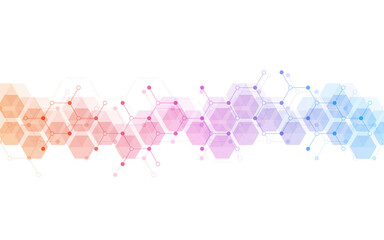 Hexagons pattern background. Genetic research, molecular structure. Chemical engineering. Concept of innovation technology. Used for design healthcare, science and medicine background