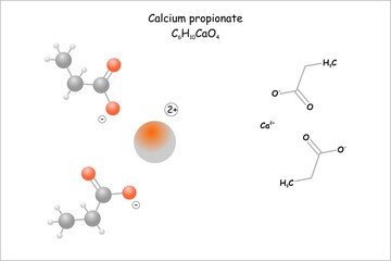 Stylized molecule model/structural formula of the food preservative calcium propionate.