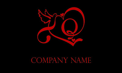 Alphabet Q with Love Bird nature text design vector logo template