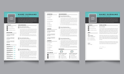 Creative Resume Layout, Minimalist cv and Cover Letter template Teal Accent