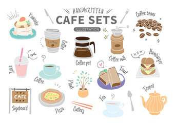 手描き素材セット_食べ物_カフェセット_線なしカラー