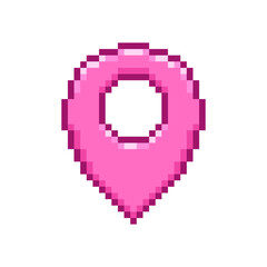 colorful simple vector flat pixel art illustration of pink map pin