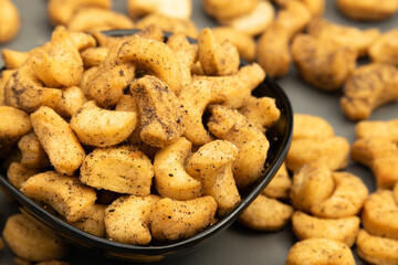 Roasted Namkeen Chatpata Masala Kaju Biscuits Are Spicy Salted Savory Made Of Wheat Flour Maida Ajwain Chilli And Sprinkle Of Black Pepper