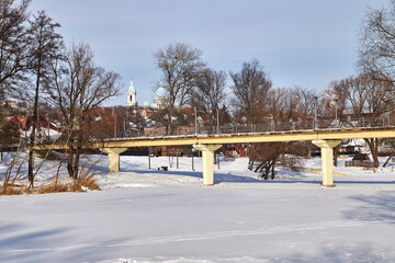 Bridge in the fog in the morning.