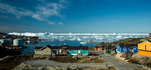 Panoramic view Ilulissat coastal town Disko Bay Greenland © Spotmatik