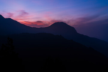 Dramatic sunrise sky with beautiful mountain view