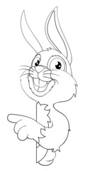 Easter Bunny Rabbit Cartoon Character Peeking Sign