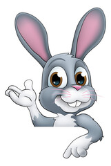 Easter Bunny Rabbit Cartoon Character Peeking Sign