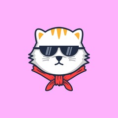 Cute cat glasses logo design vector illustration