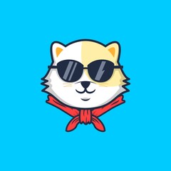 Cute cat with eyeglasses logo design vector illustration