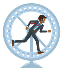 Tired Stressed Business Man Running Hamster Wheel