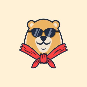 Cute bear with eyeglasses logo design vector illustration