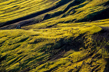 Aerial view of volcanic slopes Wilderness Iceland Europe
