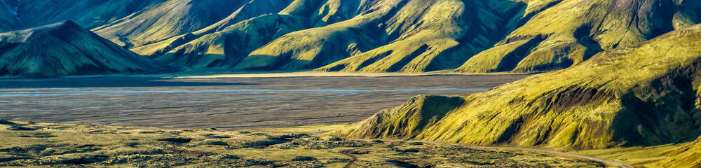 Aerial Panorama of Icelandic region dormant volcanoes Europe