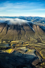 Aerial view of Icelandic volcanic landscape  Landmannalaugar Europe