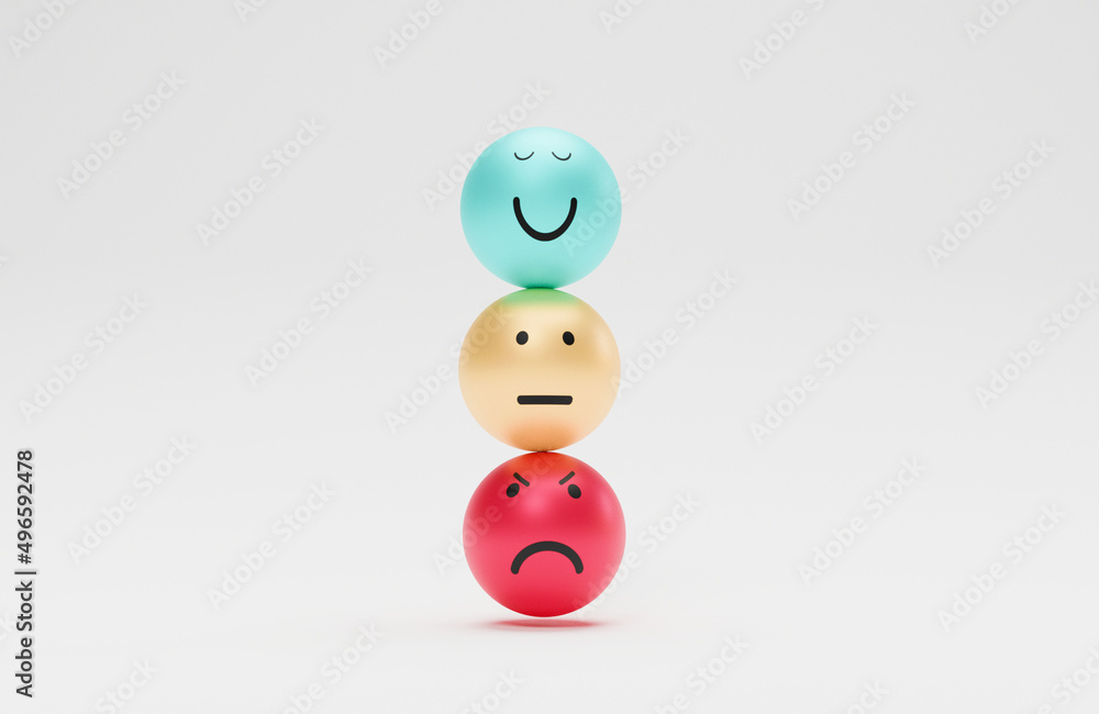 Poster Customer evaluation indicator rating print screen on ball since low to high on white background for client satisfaction and survey after use product and service  concept by 3d render.