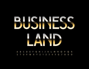 Vector golden logo Business Land. Modern Elegant Font. Artistic Alphabet Letters and Numbers set