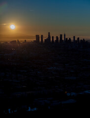 Aerial downtown sunrise view of Los Angeles California
