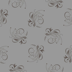 Seamless floral pattern on gray background for fabric design, wrapping paper, wallpaper. Vector illustration.