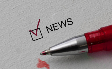 Fototapeta premium check mark on the word no war and red pen. Closeup, concept