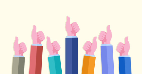 thumb hand concept, like this, good, vote, voting, gesture, flat illustration vector template banner