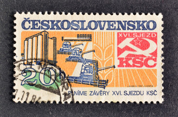 Cancelled postage stamp printed by Czechoslovakia, that shows Agriculture, circa 1982.