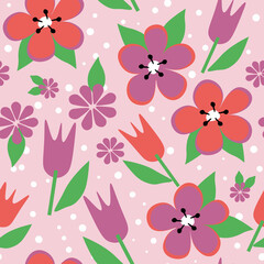 Garden flower pattern, plants background, botanical ornament, seamless floral pattern, flourish wallpaper design, abstract floral ornament, pink flower repeat print, Summer backdrop