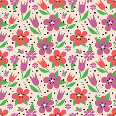 Garden flower pattern, plants background, botanical ornament, seamless floral pattern, flourish wallpaper design, abstract floral ornament, pink flower repeat print, Summer backdrop